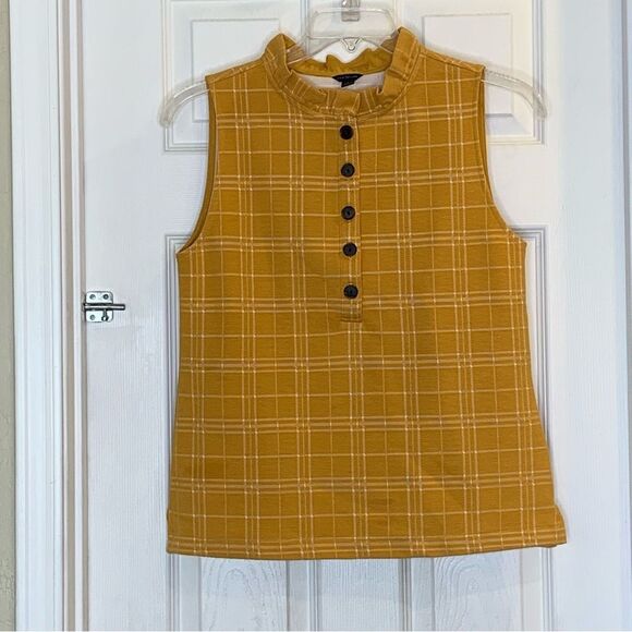 Ann Taylor checked ruffle Henley shell top Size Large - Picture 2 of 9